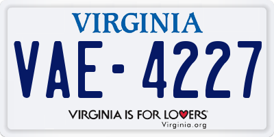 VA license plate VAE4227
