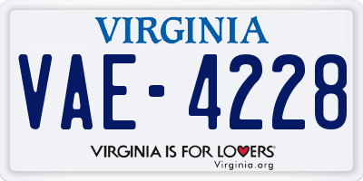 VA license plate VAE4228