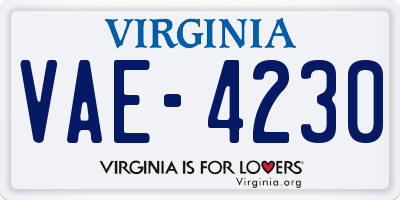 VA license plate VAE4230