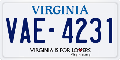 VA license plate VAE4231