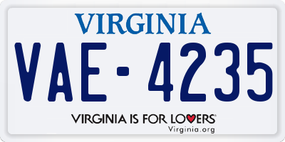 VA license plate VAE4235