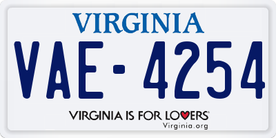 VA license plate VAE4254