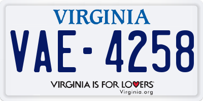 VA license plate VAE4258