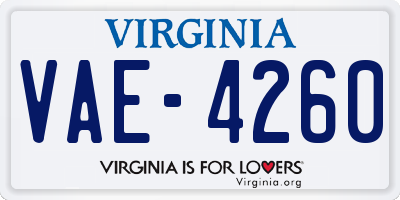 VA license plate VAE4260