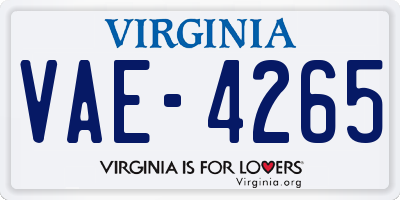 VA license plate VAE4265
