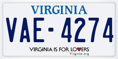 VA license plate VAE4274