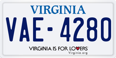 VA license plate VAE4280