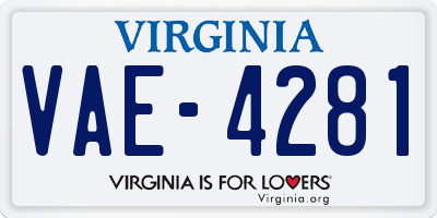VA license plate VAE4281