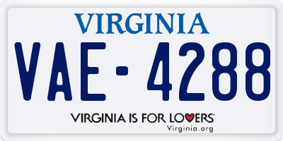 VA license plate VAE4288