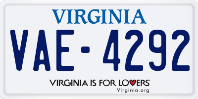 VA license plate VAE4292