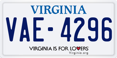 VA license plate VAE4296