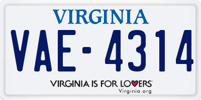 VA license plate VAE4314