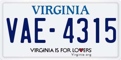 VA license plate VAE4315