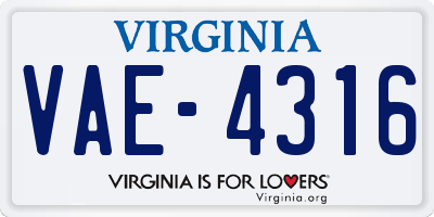 VA license plate VAE4316