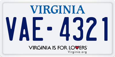VA license plate VAE4321