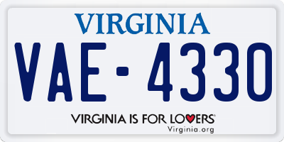 VA license plate VAE4330