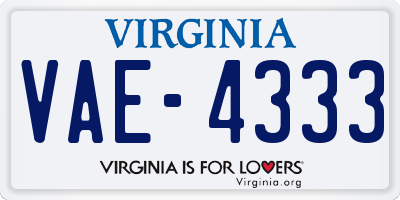 VA license plate VAE4333