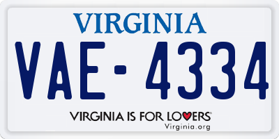 VA license plate VAE4334