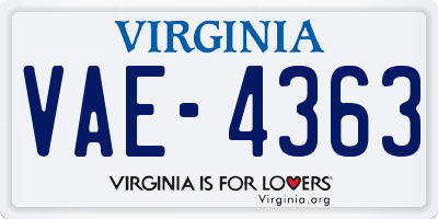 VA license plate VAE4363