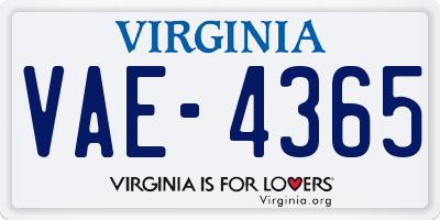 VA license plate VAE4365