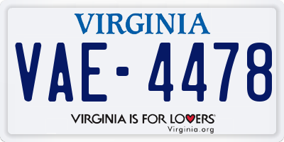VA license plate VAE4478