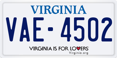 VA license plate VAE4502