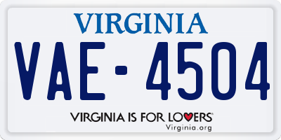 VA license plate VAE4504