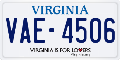VA license plate VAE4506