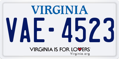 VA license plate VAE4523