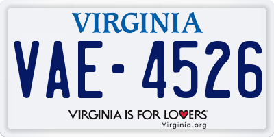 VA license plate VAE4526