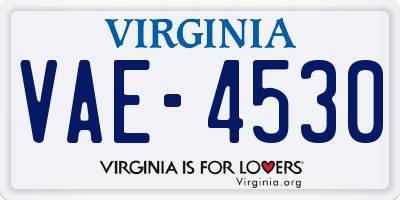 VA license plate VAE4530