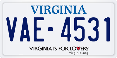 VA license plate VAE4531
