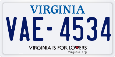 VA license plate VAE4534