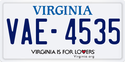VA license plate VAE4535