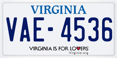 VA license plate VAE4536