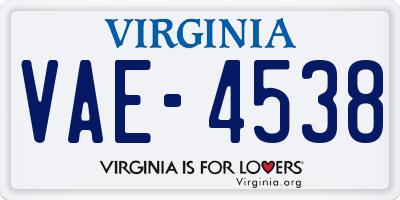 VA license plate VAE4538