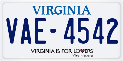 VA license plate VAE4542