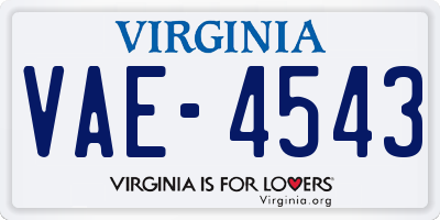 VA license plate VAE4543