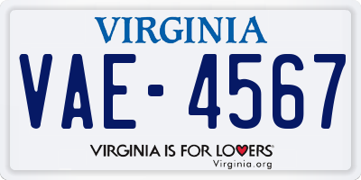 VA license plate VAE4567