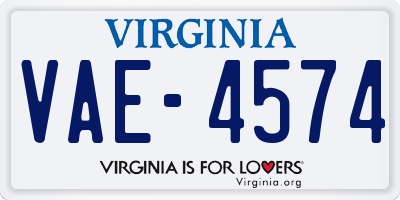VA license plate VAE4574