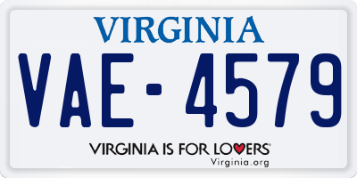 VA license plate VAE4579