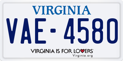 VA license plate VAE4580