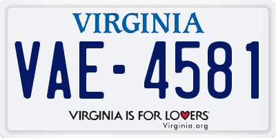 VA license plate VAE4581