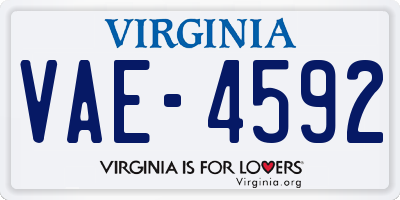 VA license plate VAE4592