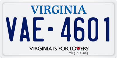 VA license plate VAE4601