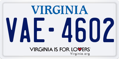 VA license plate VAE4602