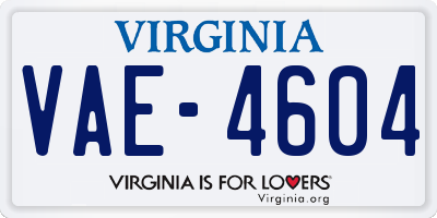 VA license plate VAE4604