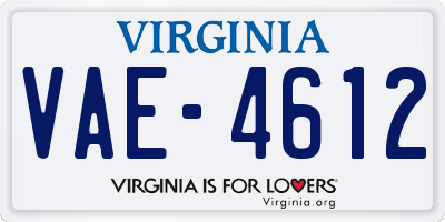 VA license plate VAE4612
