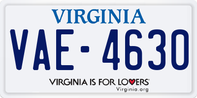 VA license plate VAE4630