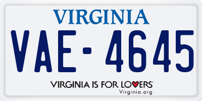 VA license plate VAE4645